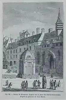 Statue Monsieur Legris, d'après une gravure de Jean Marot, Les rues du Vieux Paris, Victor Fournel, 1879.