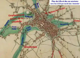 Lille vers 1550 sur plan Deventer