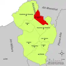 dans la comarque de l'Alcalatén (jusqu'en 2022).