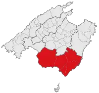 Localisation de la comarque de Migjorn dans l'île de Majorque.