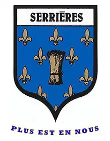 Graphie récente du blason adoptés sous la révolution. La devise a été rajoutée en 1962 en collaboration avec le comité franco-suisse