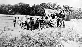 Un mortier de 220 TR en 1918, tel que ceux du régiment lors de la Bataille de Cantigny.