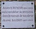 Plaque commémorative pour Auguste Renoir.