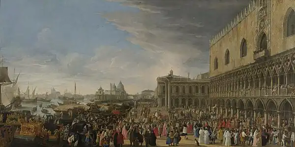 Luca Carlevarijs, Réception du cardinal César d'Estrées à Venise en 1706, Amsterdam, Rijksmuseum.