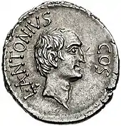 Profil de Lucius Antonius sur une pièce de monnaie émise à Éphèse.