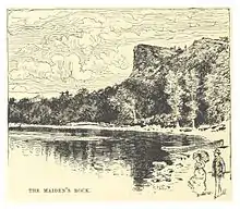 dessin à l'encre, une baie, des falaises, un bateau