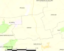 Carte de Cernay et des communes limitrophes.