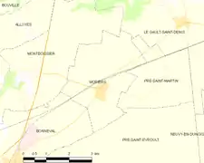 Carte de la commune de Moriers.