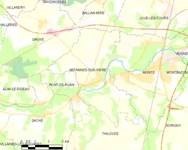 Carte représentant le territoire de communes limitrophes
