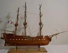La maquette de la corvette Le Géographe réalisée par un arrière-petit neveu de Nicolas Baudin.