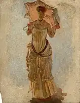 Jeune femme debout tenant une ombrelle, étude