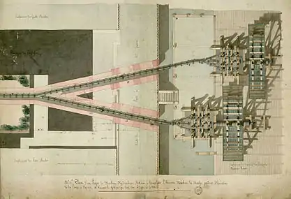 Machine hydraulique provisoire. Plan, projet no&nbsp;1 par Cécile (1811).