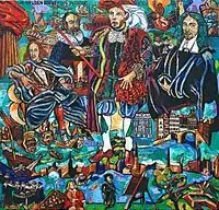 Peinture historique «De Gouden eeuw» sur la famille De Graeff et le Siècle d'or néerlandais. Les protagonistes sont représentés autour de Cornelis de Graeff (au centre) et de ses proches Johan de Witt (à droite), Cornelis de Witt (à gauche) et Andries Bicker&nbsp;(nl) (deuxième à gauche) ainsi que quelques événements marquants de cette époque. (Peinture de Matthias Laurenz Gräff, 2007)