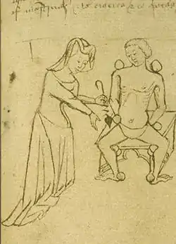 Femme médecin du Moyen Âge. Manuscrit anglais du début du XVe siècle.