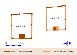 Plan en couleurs de deux enceintes trapézoïdales.