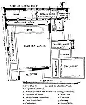 Plan en noir et blanc d'un monastère.