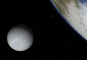 Représentation de HD 28185 b vue d'un hypothétique satellite semblable à la Terre.