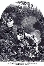 Lithographie Le Vampire par R. de Morain, pour la couverture du roman de Paul féval