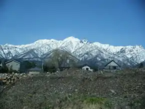 Vue du mont Ashibetsu depuis la gare de Yamabe à Furano.