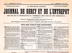Le Journal de Bercy et de l'Entrepôt. Le Moniteur vinicole, no&nbsp;1, 25 juin 1856.