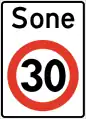 Entrée d'une zone à vitesse limitée à 30&nbsp;km/h.