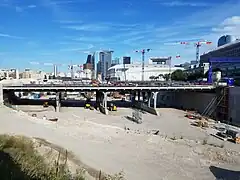 Chantier de la gare depuis l'ouest, en juillet 2018.