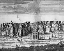 Naqsh-e Rostam vue par le Chevalier Chardin lors de son voyage en Perse en 1723.