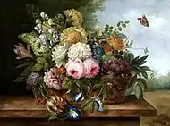 Nature morte aux fleurs et papillon