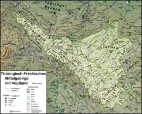 Carte de localisation du massif de Thuringe-Franconie.