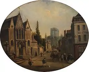 Église Notre-Dame, fontaine et rue DoréeLouis Moullin - vers 1860.