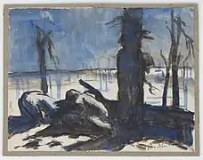 Aquarelle représentant deux soldats sur le front, aquarelle (1914- 1918)