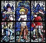 Vitrail néo-gothique réemployant des éléments gothiques dus à Peter Hemmel von Andlau, Église Saints-Pierre-et-Paul, Obernai