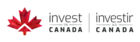 Une feuille d'érable stylisée dans les tons rouges et les mots "invest in CANADA /investir au Canada" en noir.