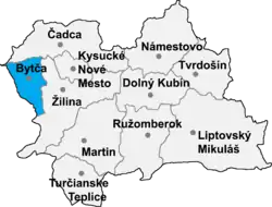 Localisation du district de Bytča dans la région de Žilina (carte interactive)