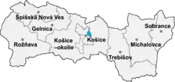 Localisation du distrct de Košice III dans la région de Košice (carte interactive)