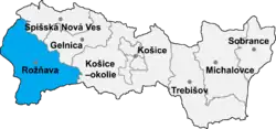 Localisation du distrct de Rožňava dans la région de Košice (carte interactive)