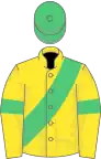 YELLOW, Emerald Green sash, Emerald Green sleeves, Emerald Green cap
