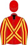 Red, yellow cross belts, yellow stripes on sleeves