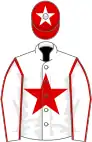 White, red star, red seams on sleeves, red cap, white star