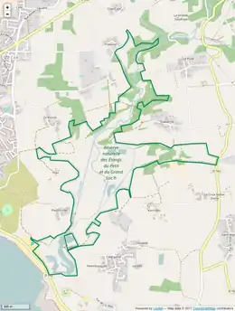 Carte de la réserve naturelle des étangs du Petit et du Grand Loc'h.