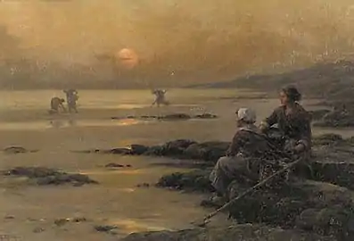 Pêche aux coques au crépuscule - Huile sur toile, signée en bas à g., 55&nbsp;×&nbsp;81&nbsp;cm, localisation inconnue.