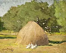 Idylle à la ferme, huile sur toile, 39&nbsp;×&nbsp;49&nbsp;cm.