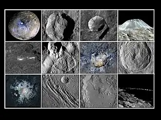 Reliefs remarquables sur (1) Cérès (sonde Dawn, 2015-2018).
