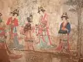 Femmes Khitan portant des vêtements de style Tang&nbsp;; Tombe Baoshan n°2 peinture murale datant de la dynastie Liao .