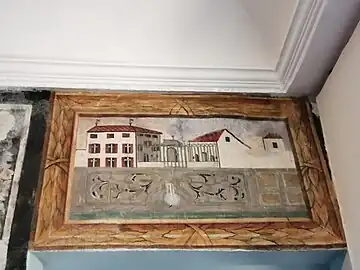 L'une des peintures murales, représentant le Domaine des ombrages autour du XVIIIe&nbsp;siècle.