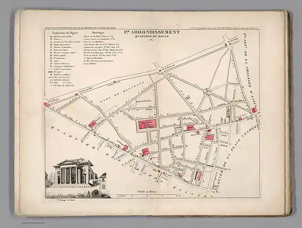 Plan du quartier du Roule dans l'ancien 1er arrondissement en 1834.