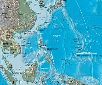 Carte représentant la mer des Philippines.