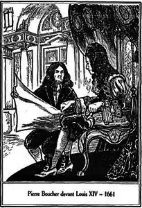 Pierre Boucher devant Louis XIV, 1661.