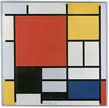 Composition en rouge, jaune, bleu et noir, 1921, huile sur toile, 59,5&nbsp;×&nbsp;59,5&nbsp;cm, Gemeentemuseum.