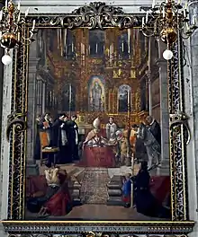 Jura del patronato 1737, œuvre de Felix Parra, XIXe&nbsp;siècle. Une des œuvres monumentales décorant l'église.